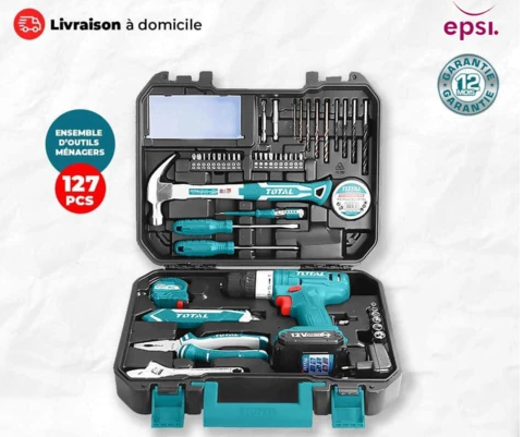 Ensemble Boite à Outil Malette Perceuse Total 12V 127 Pieces - epsi